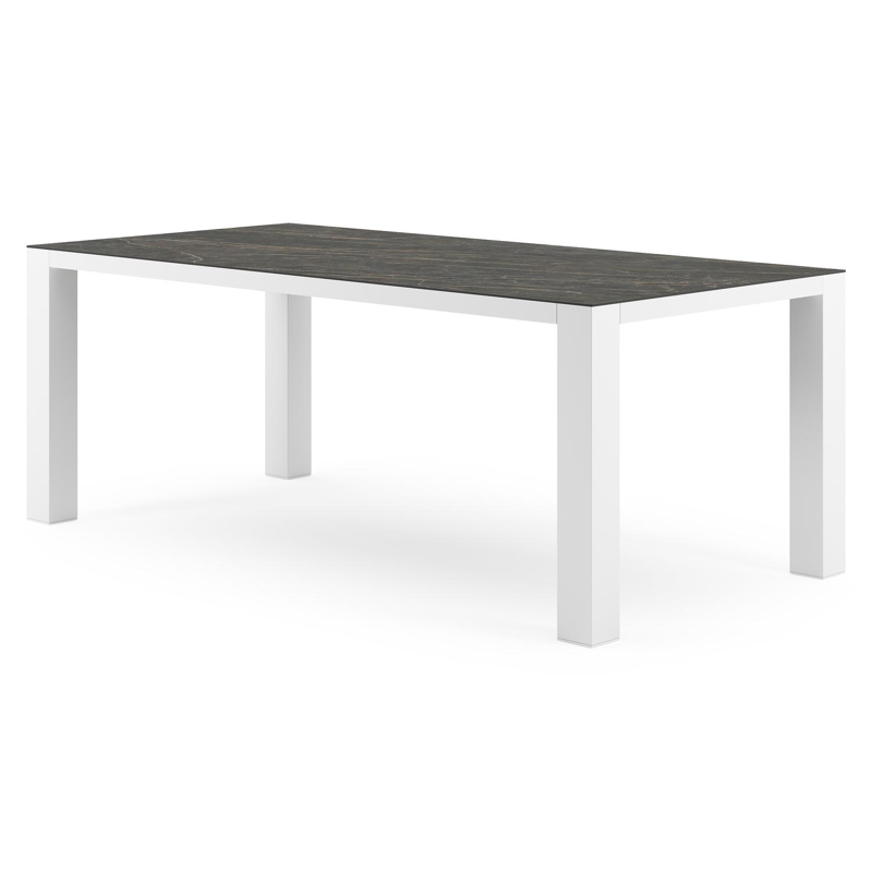 Table de jardin Nano rectangulaire en aluminium blanc et céramique pleine Black Obsession - Lg. 200 x Lrg. 100 x Haut. 75 cm