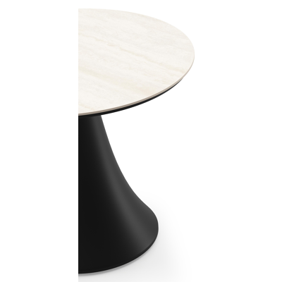 Fano low dining loungetafel rond in zwart aluminium en volkeramiek Travertino Bianco - Dia. 65 x H 40 cm