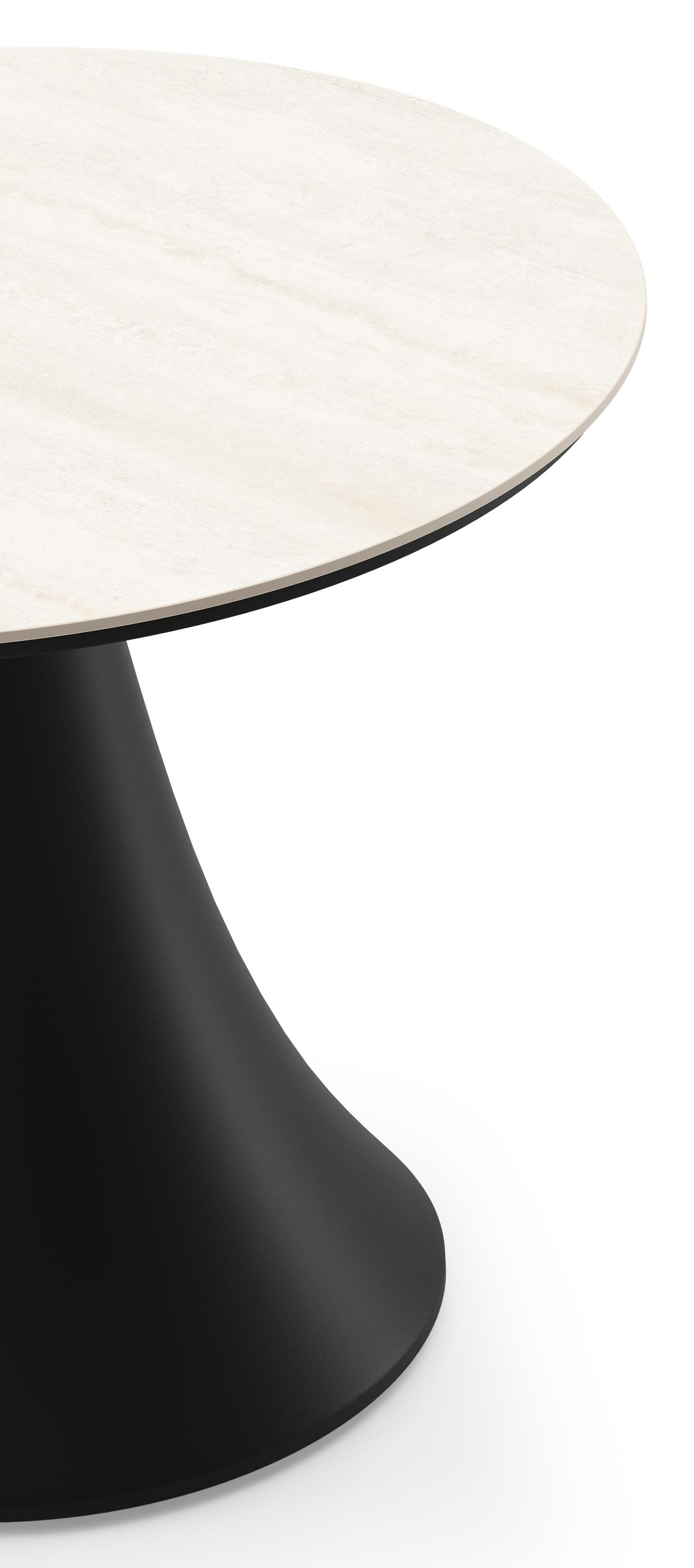 Fano low dining loungetafel rond in zwart aluminium en volkeramiek Travertino Bianco - Dia. 65 x H 55 cm