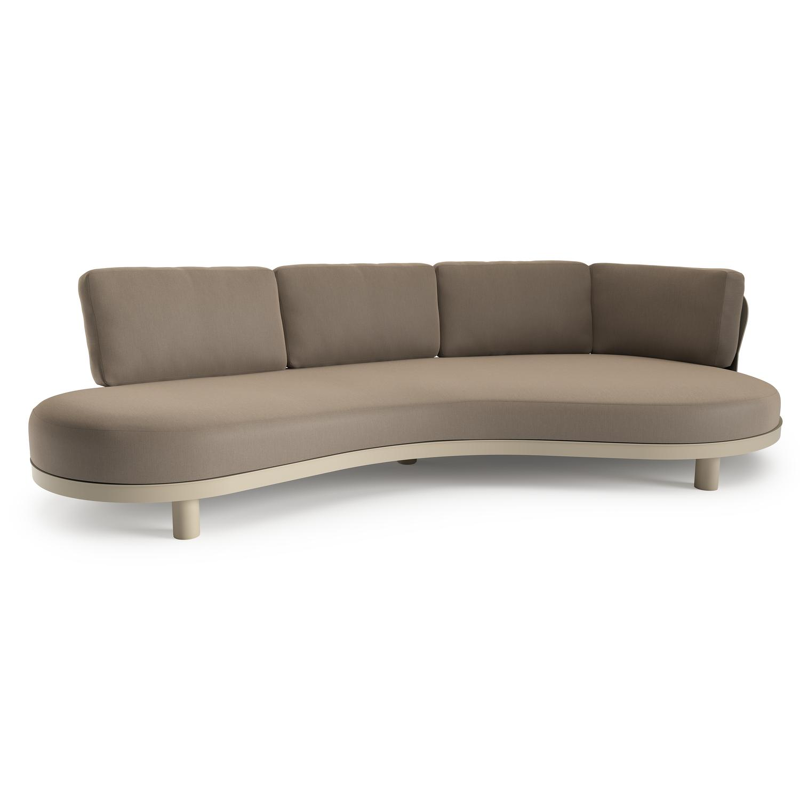 Canapé de jardin Donato en aluminium beige et coussins en all weather sunbrella® luxe natte heather grey