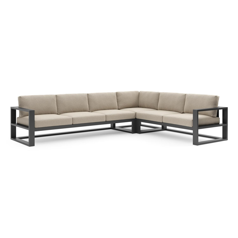 Salon de jardin d'angle Verato en aluminium noir et coussins en all weather cosytica marbella beige