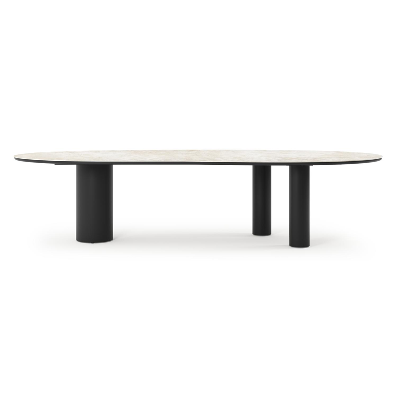 Table de jardin Organo organique en aluminium noir et céramique pleine Rapolano Lg. 320 x Lrg. 120 cm