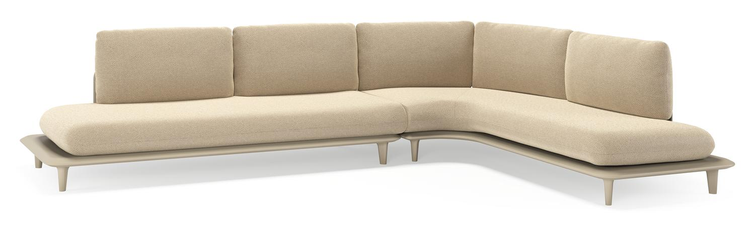 Salon de jardin d'angle Bomero en aluminium beige et coussins en all weather cosytica althea camel