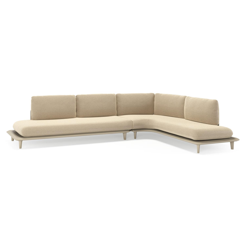 Bomero loungehoek in beige aluminium met althea camel all weather cosytica kussen