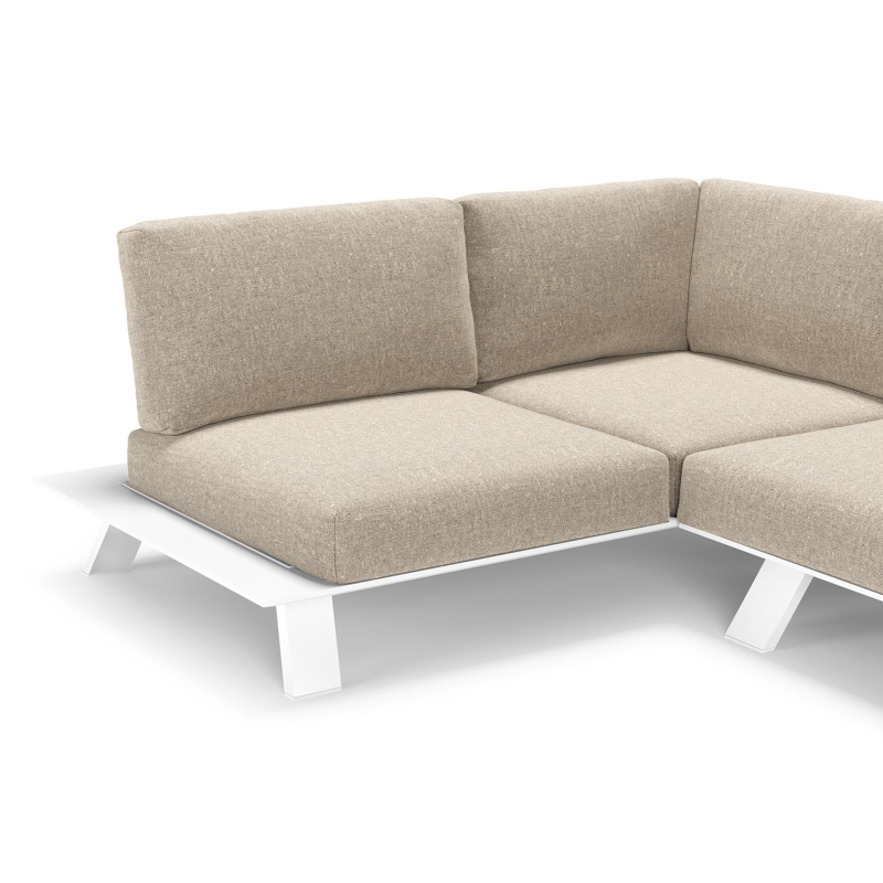 Cesano loungehoek in wit aluminium met chartres pewter all weather Sunbrella® luxe kussen