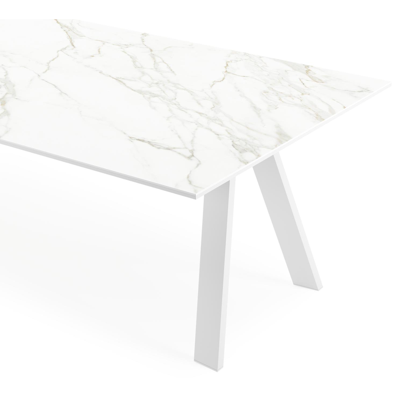 Table de jardin Cesano en aluminium blanc et céramique pleine calacatta - Lg 280 x Larg. 110 x H 75 cm
