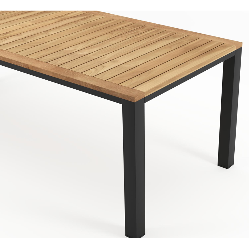 Varese tuinset in zwart aluminium en naturel teak tafelblad met 6 stapelbare Amalfi tuinstoelen