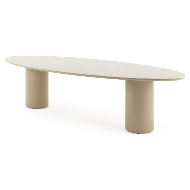 Amico tuintafel ovaal in beige aluminium en volkeramiek Shilin - L 320 x B 130 x H 73.5 cm