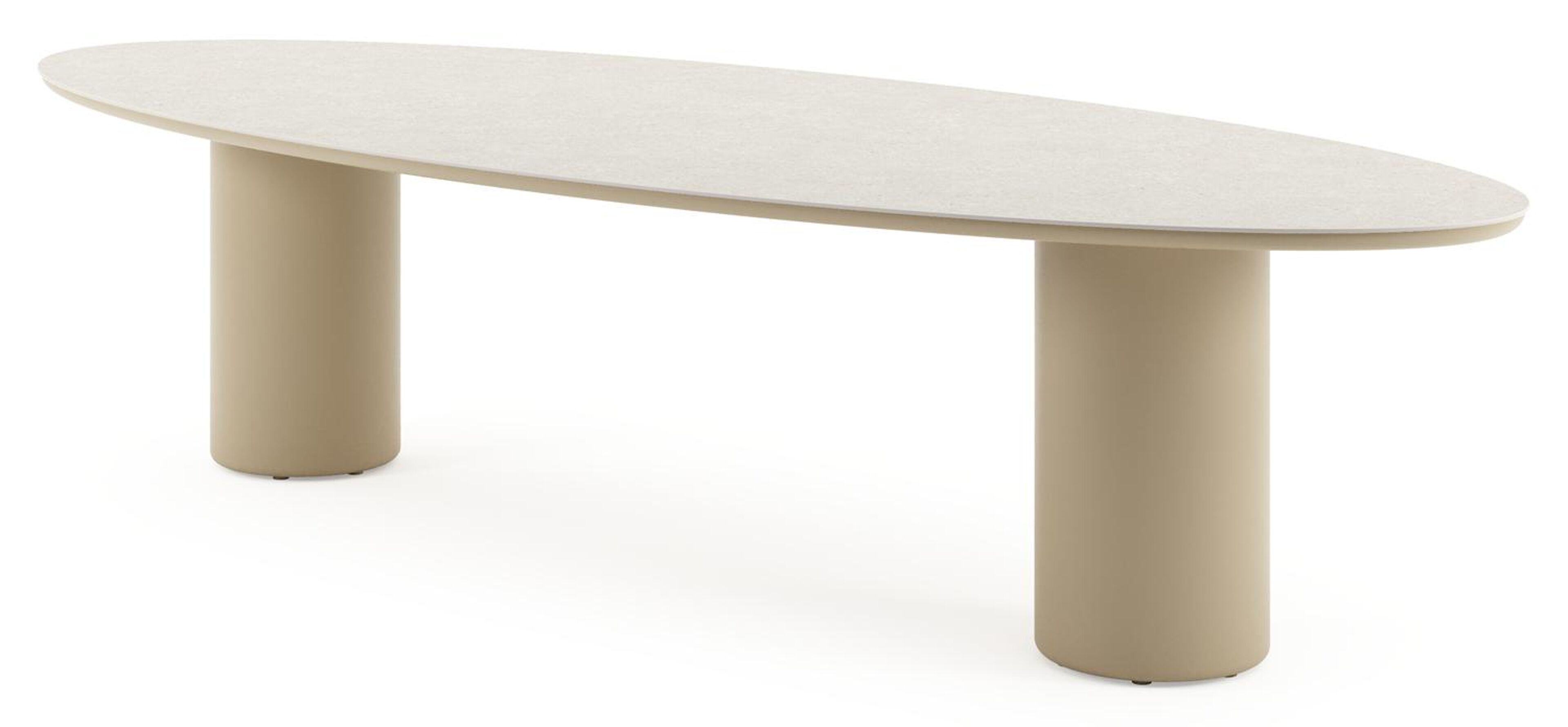 Table de jardin Amico oval en aluminium beige et céramique pleine Shilin - Lg. 320 x Lrg. 130 x Haut. 74 cm