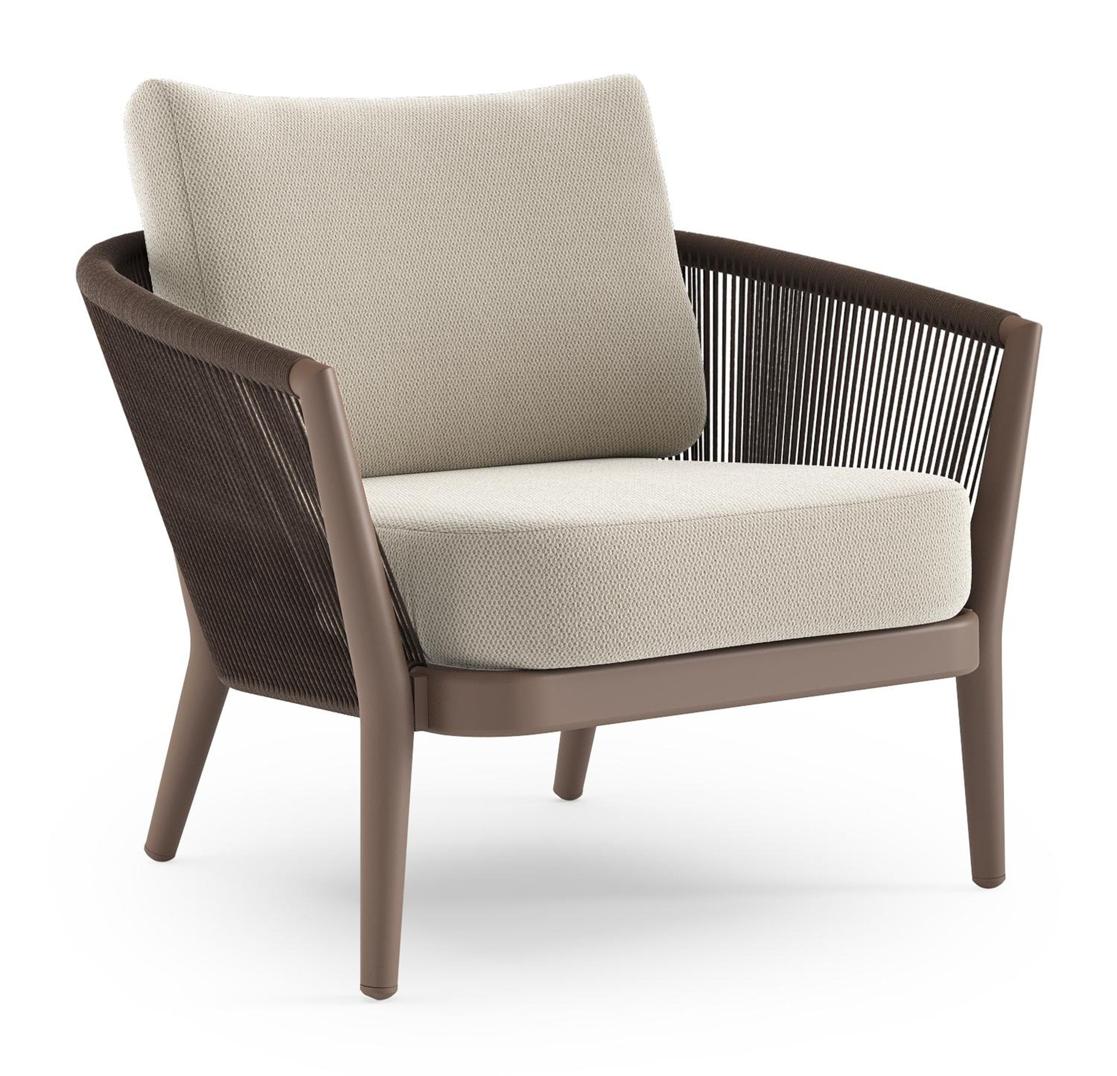 Orso loungestoel in taupe aluminiumen zwart verticaal geweven ronde rope met Lopi Marble all weather sunbrella® luxe kussen