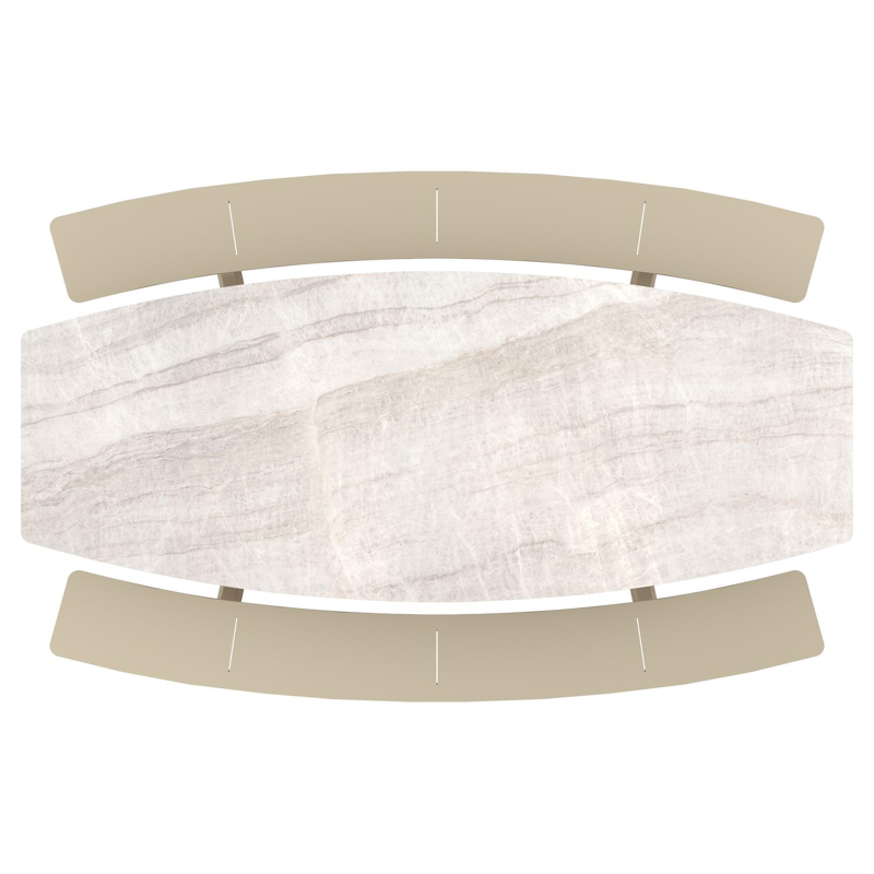 Forno picknicktafel bootvorm in beige aluminium en volkeramiek Taj Mahal - L 280 x B 192 x H 72 cm