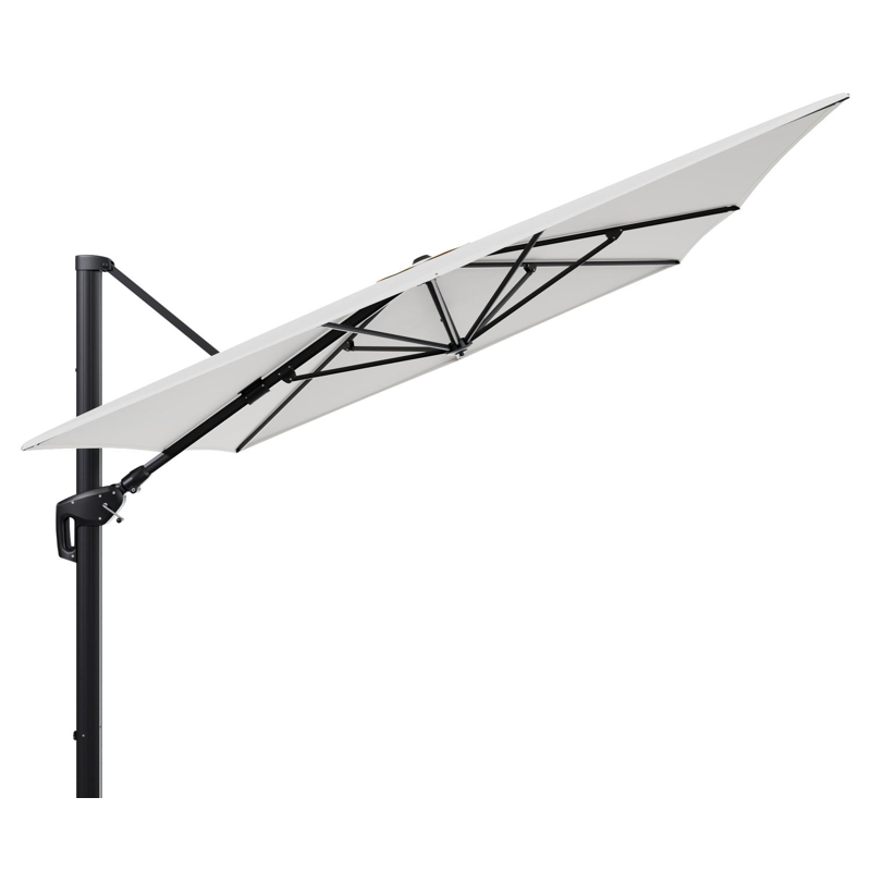 Parasol pendant Minore avec fonction tilt en aluminium noir et toile de parasol en All Weather Sunbrella® Luxe Natte White - Lg.1 400 x Lg.2 300 cm (sans pied de parasol)