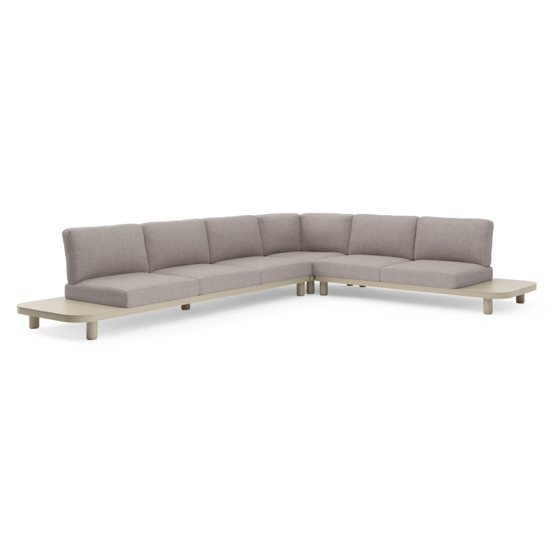 Donato loungehoek in beige aluminium met tundra charcoal all weather sunbrella® luxe kussen
