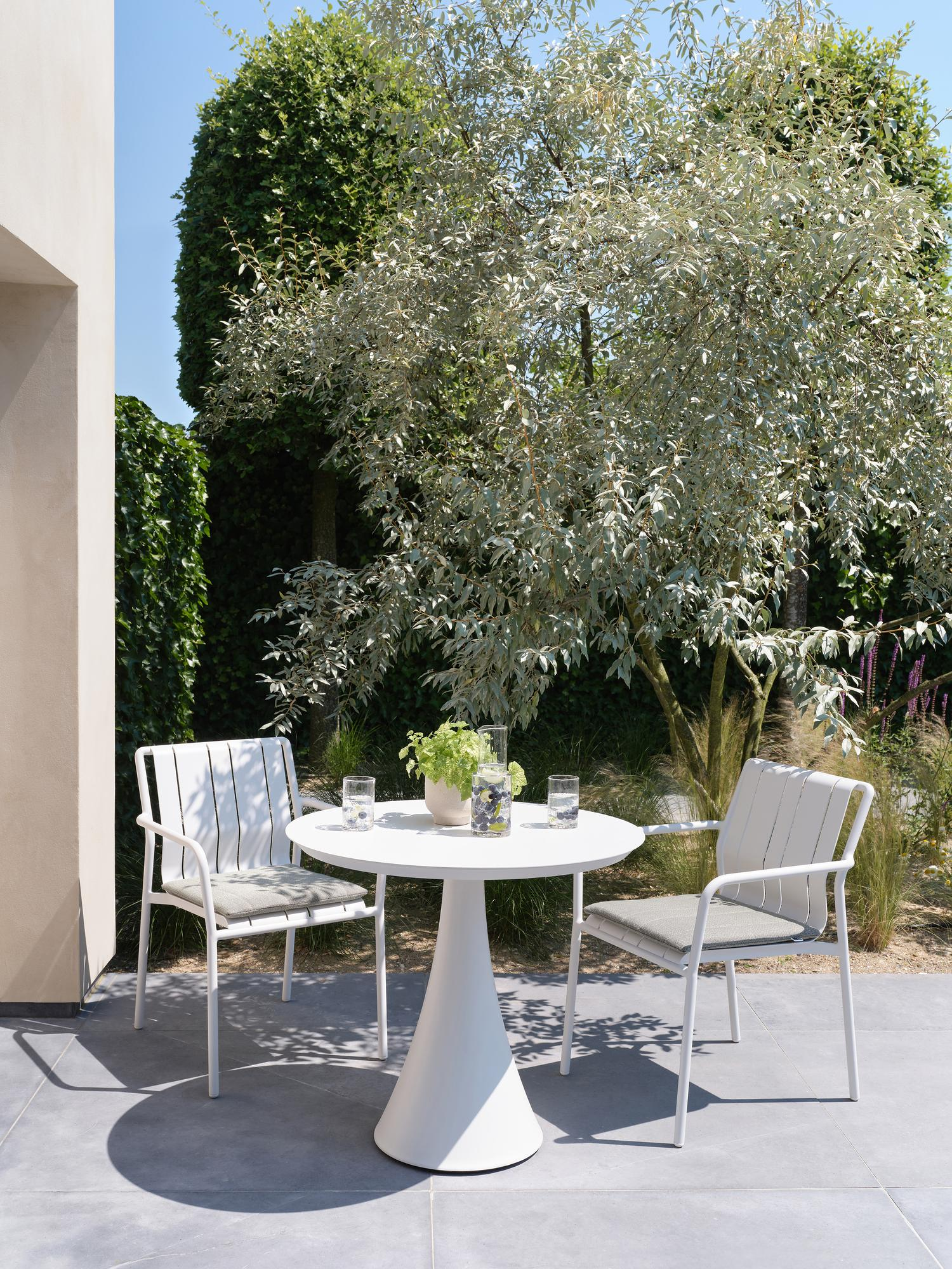 Table de jardin Fano ronde en aluminium blanc - Diam. 85 x H 75 cm