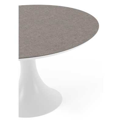 Table de jardin Fano ronde en aluminium blanc et céramique pleine Wulong - Diam. 130 x Haut. 75 cm