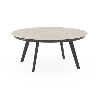 Rondo loungetafel in zwart aluminium en retrostone volkeramiek - Dia. 85 x H 35 cm