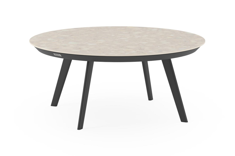 Rondo loungetafel in zwart aluminium en retrostone volkeramiek - Dia. 85 x H 35 cm