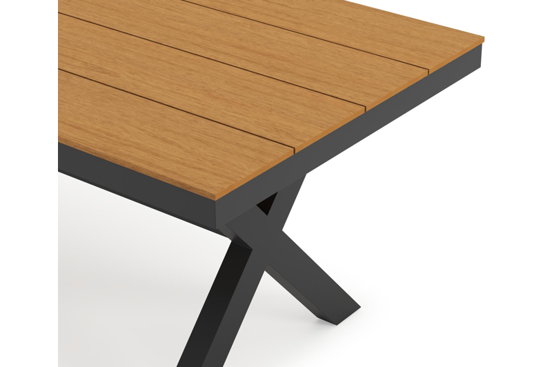 Bahia tuinset in zwart aluminium en polywood tafelblad met 6 stapelbare Bahia tuinstoelen