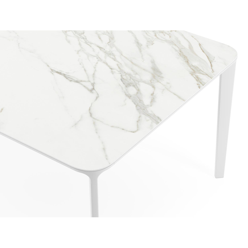 Table de jardin Urbino en aluminium blanc et céramique pleine calacatta - Lg 290 x Larg. 110 x H 75 cm