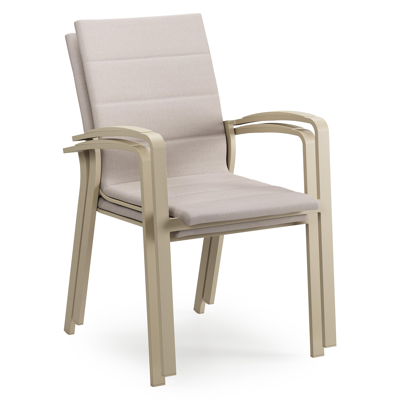 Lioni stapelbare tuinstoel in beige aluminium en beige dubbele luxe textilene