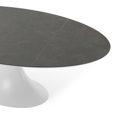 Fano tuintafel ovaal in wit aluminium en volkeramiek Calatorao - L 240 x B 135 x H 75 cm