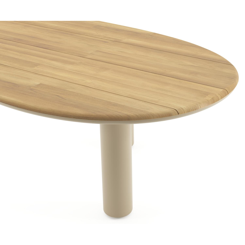 Amico tuintafel organisch in beige aluminium en teak - L 320 x B 145 x H 73.5 cm