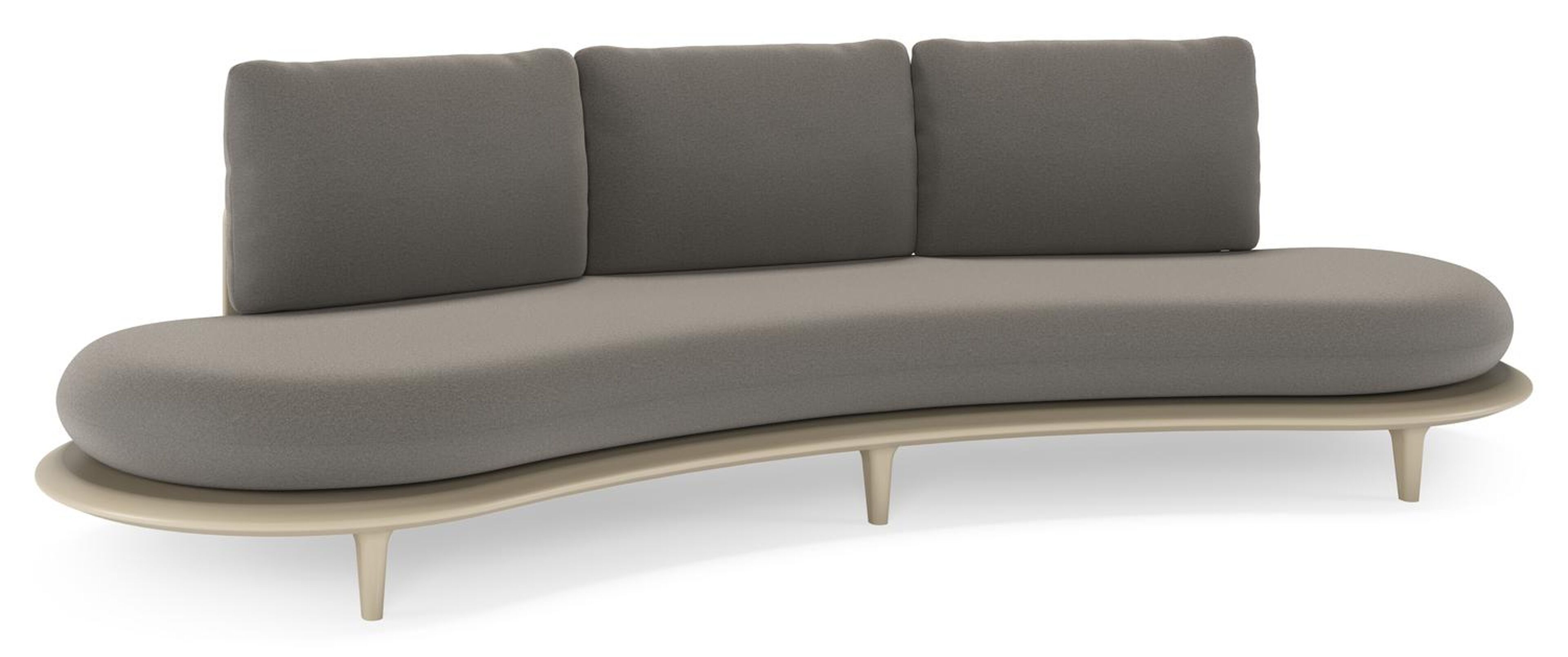 Bomero loungebank in beige aluminium met natte dark taupe all weather sunbrella® luxe kussen