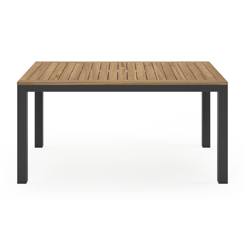 Varese tuinset in zwart aluminium en naturel teak tafelblad met 4 Artena tuinstoelen