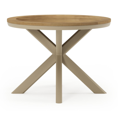 Pamplona tuintafel in beige aluminium en teak - Dia. 105 x H 72 cm