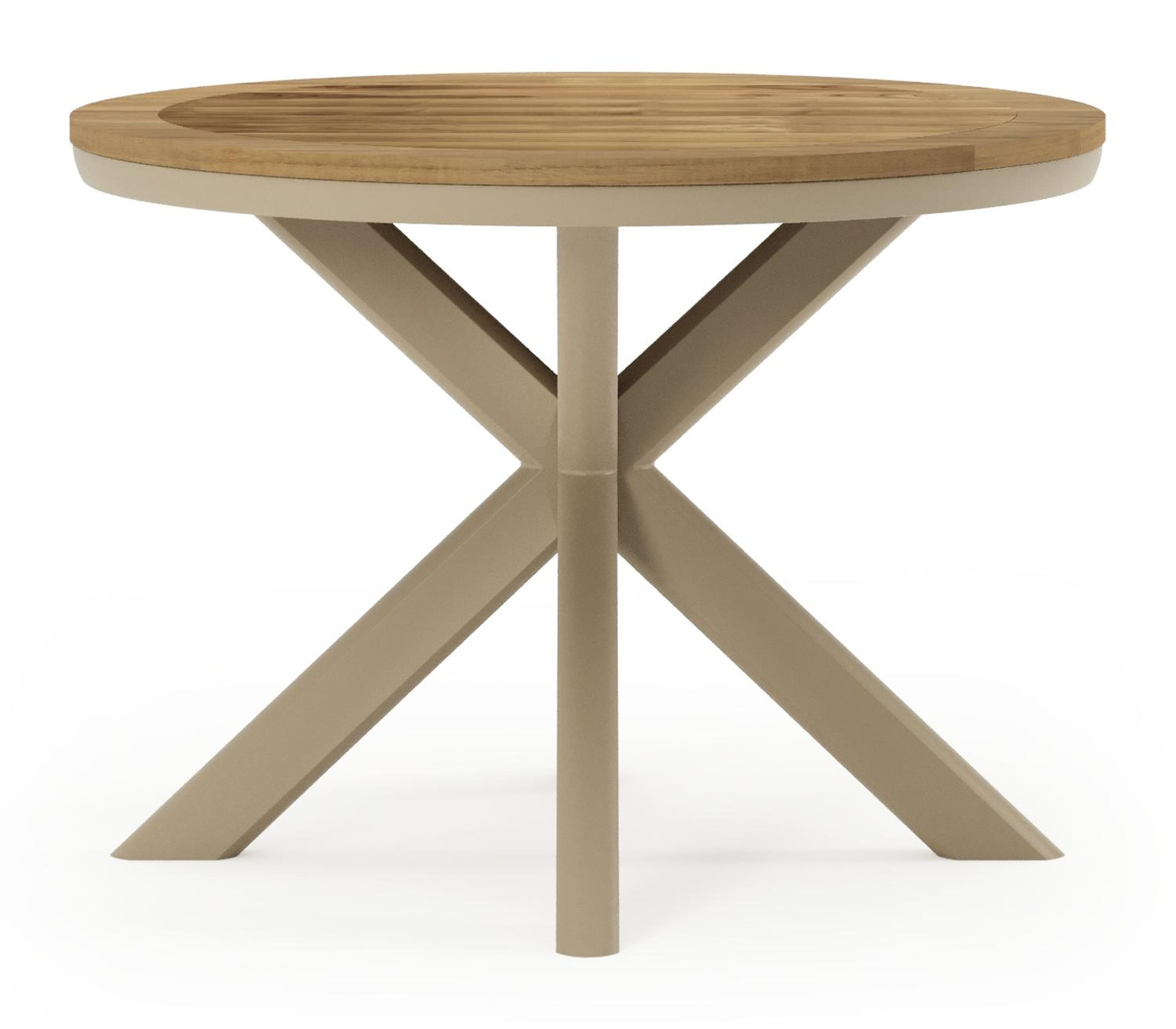 Pamplona tuintafel in beige aluminium en teak - Dia. 105 x H 72 cm