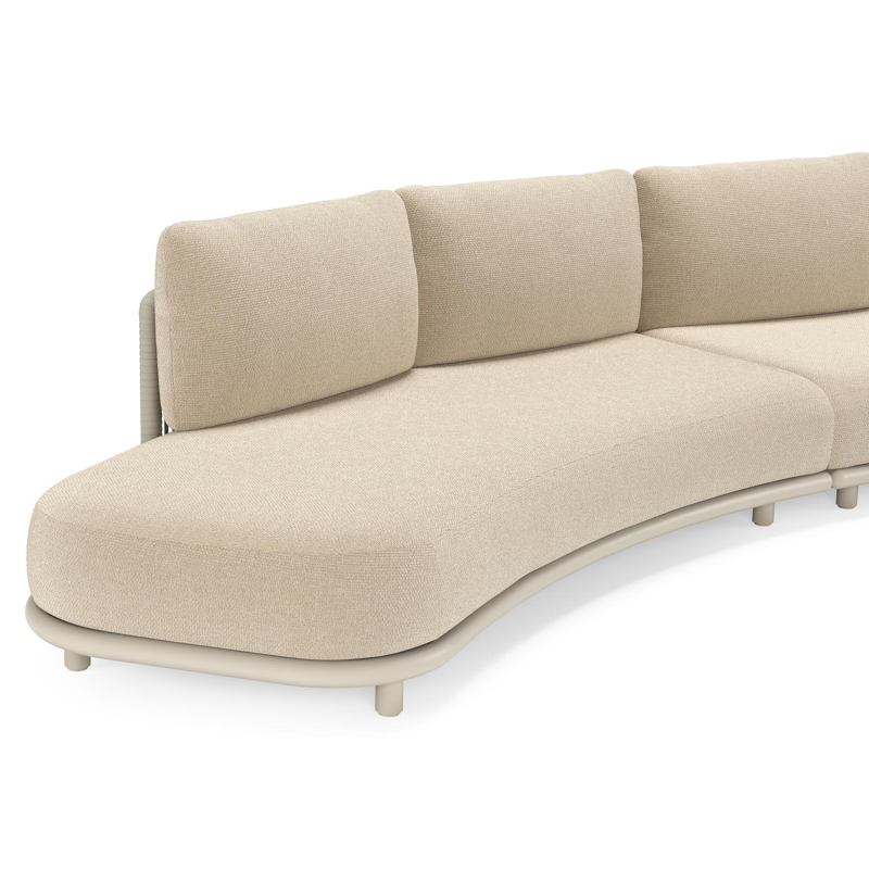 CanapÃ© de jardin Lomano en aluminium beige et corde luxe plate tissÃ©e verticalement beige et coussins en all weather cosytica Althea Chalk