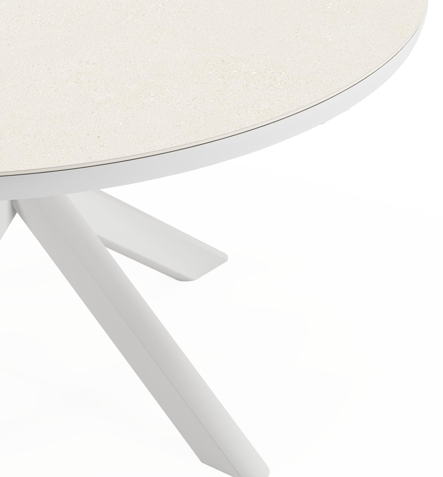 Pamplona tuintafel rond in wit aluminium en sintered stone Crema minerale - Dia. 140 x H 72 cm