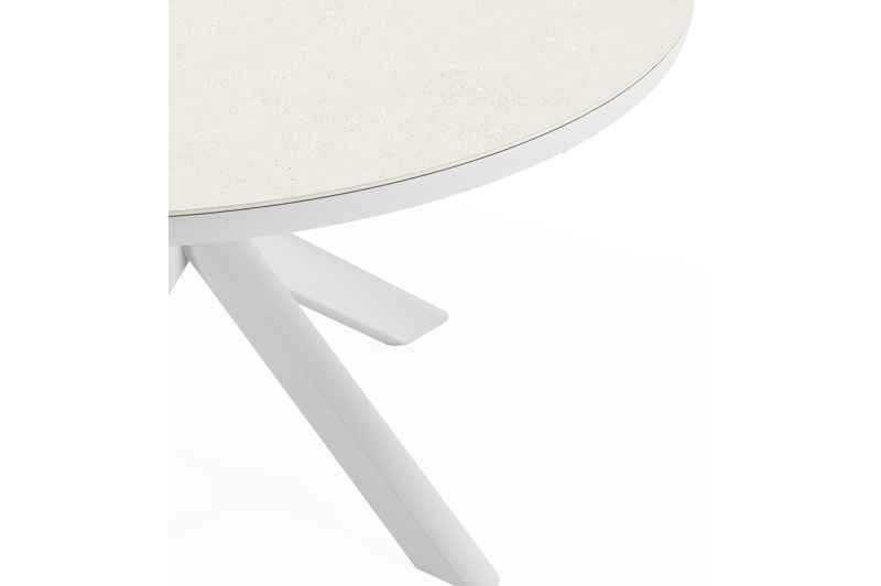 Pamplona ronde tuinset in wit aluminium en sintered stone crema minerale met 6 Cosa tuinstoelen