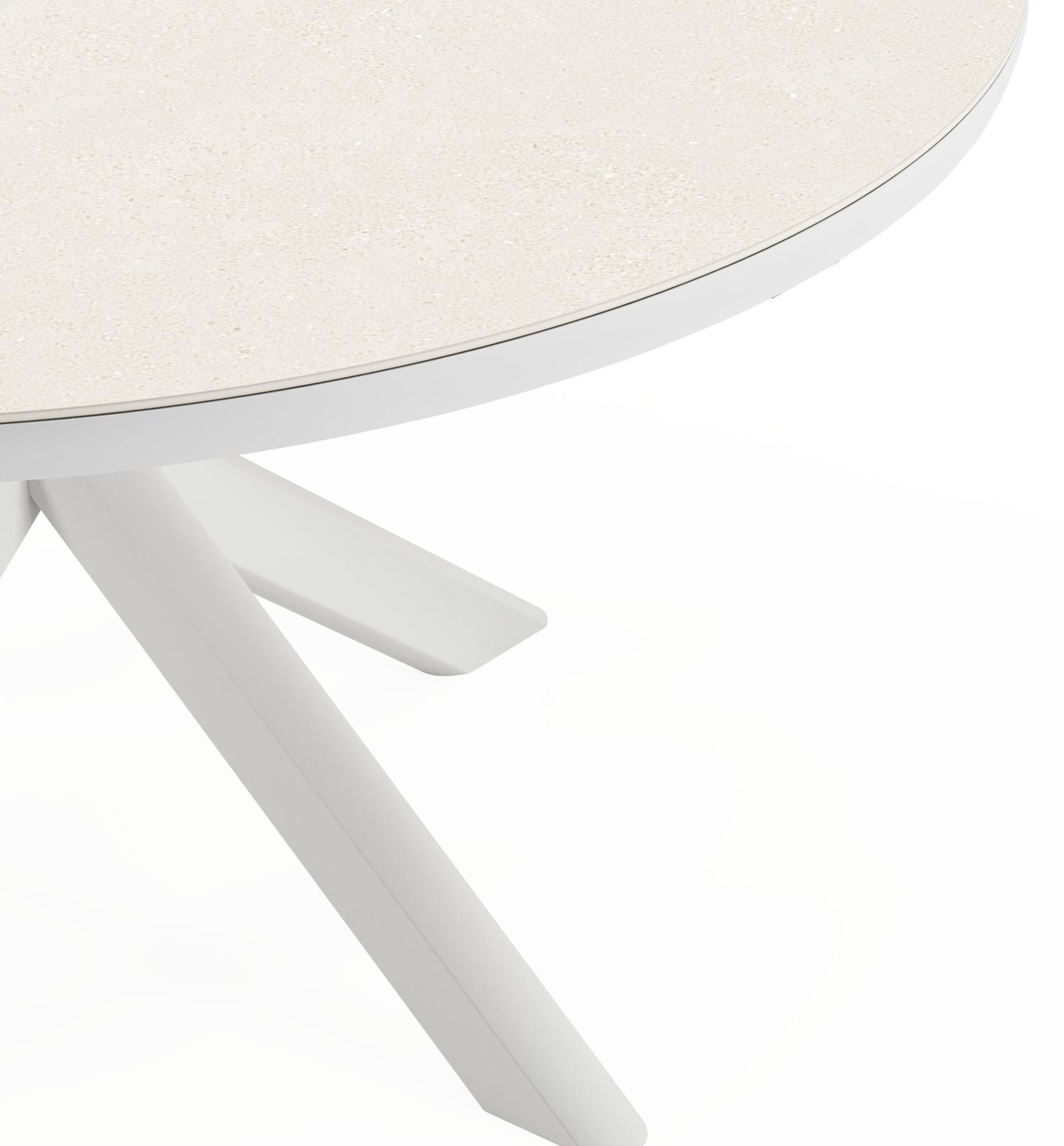Pamplona tuintafel rond in wit aluminium en sintered stone Crema minerale - Dia. 140 x H 72 cm
