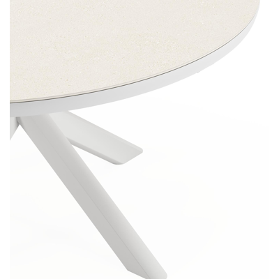 Pamplona ronde tuinset in wit aluminium en sintered stone crema minerale met 6 Cosa tuinstoelen