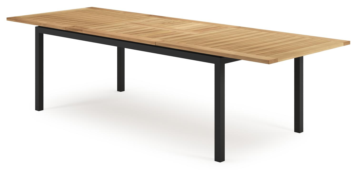 Amalfi uitschuifbare tuinset in zwart aluminium en teak met 8 Gerona tuinstoelen