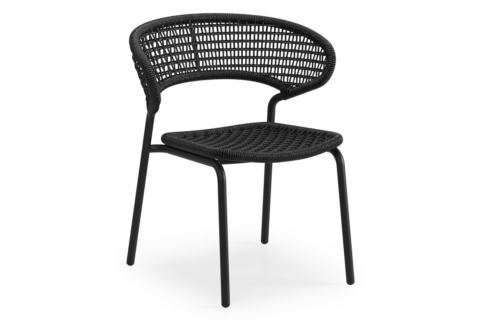 Chaise de jardin empilable Donato XL in aluminium noir et résine tressée noir