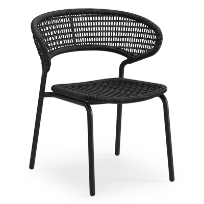 Donato XL stapelbare tuinstoel in zwart aluminium en zwart wicker