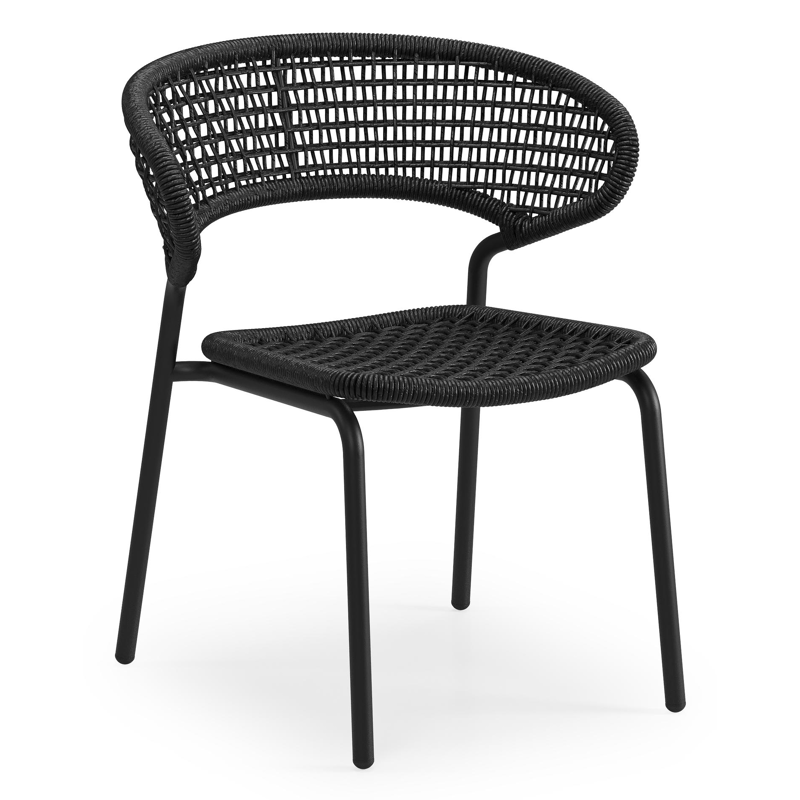 Donato XL stapelbare tuinstoel in zwart aluminium en zwart wicker