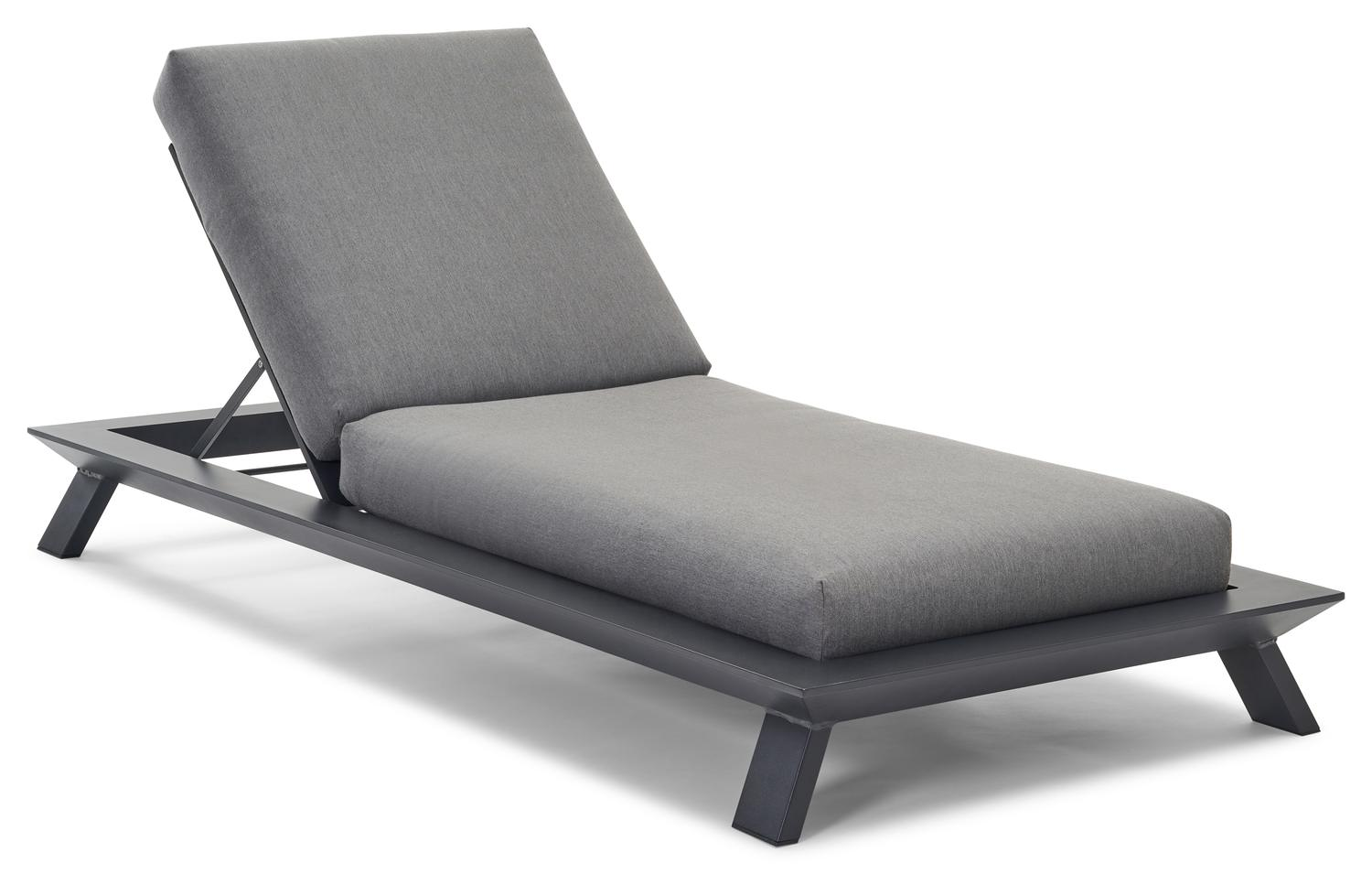 Cesano verstelbaar ligbed in zwart aluminium met natte charcoal chine all weather sunbrella® luxe kussen