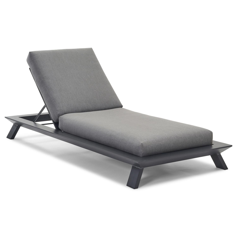 Cesano verstelbaar ligbed in zwart aluminium met natte charcoal chine all weather sunbrella® luxe kussen