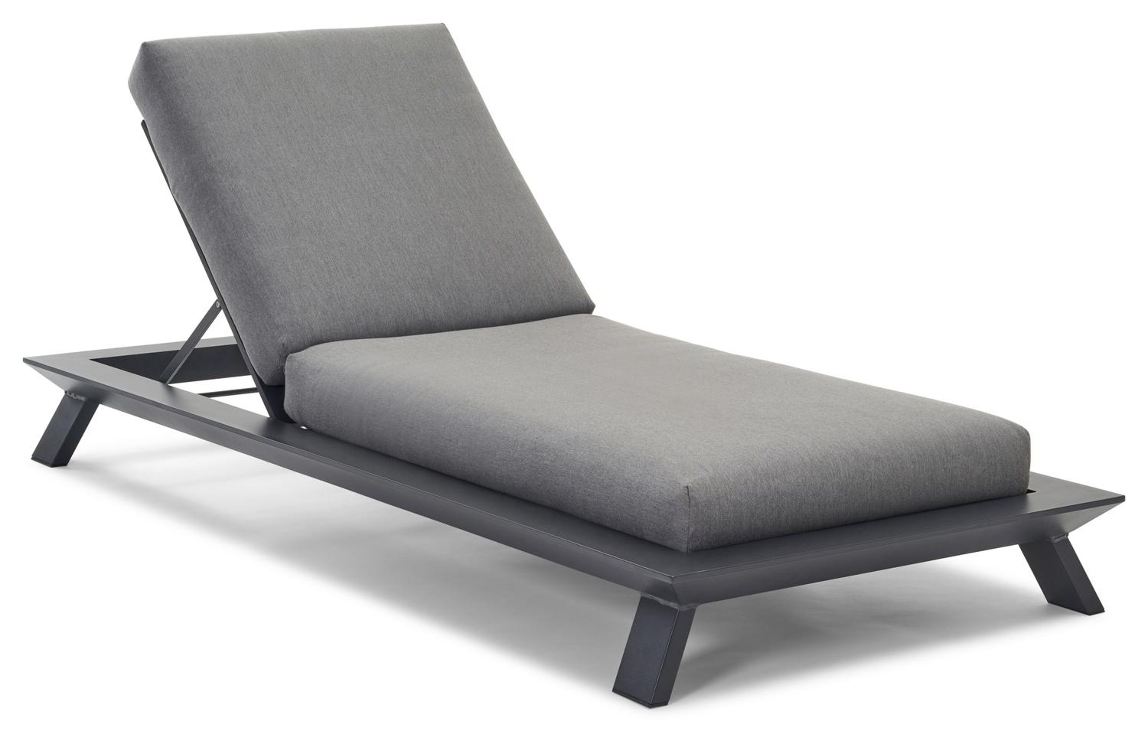 Cesano verstelbaar ligbed in zwart aluminium met natte charcoal chine all weather sunbrella® luxe kussen