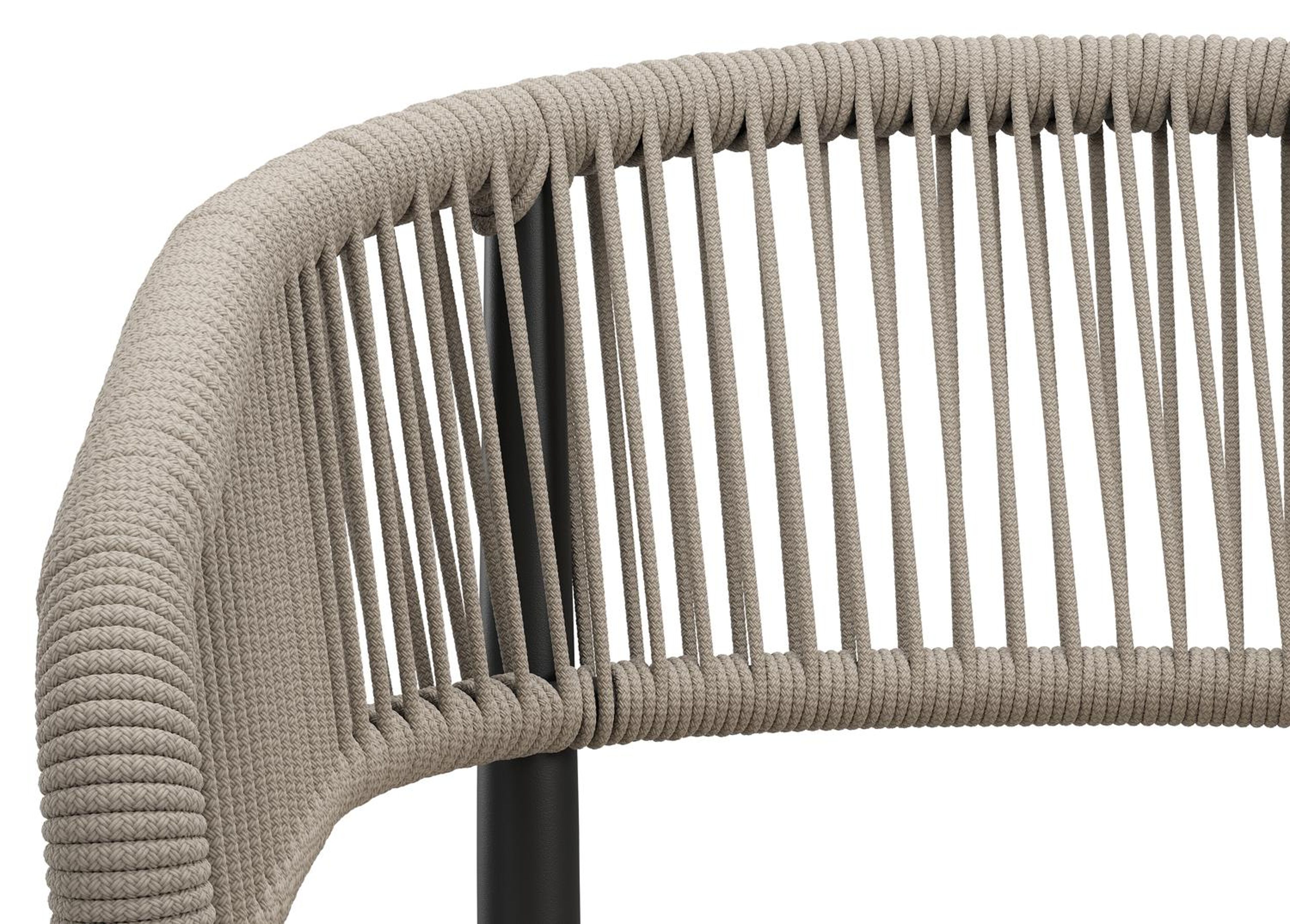 Tolfa stapelbare tuinstoel in zwart aluminium en beige verticaal geweven ronde rope met stoelkussen in All Weather Cosytica Marbella Beige