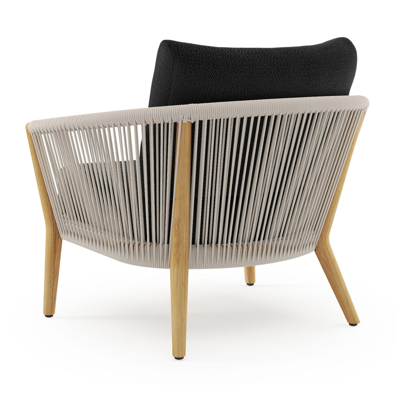 Orso loungestoel in teak en beige verticaal geweven ronde rope met Lopi Baribal all weather sunbrella® luxe kussen