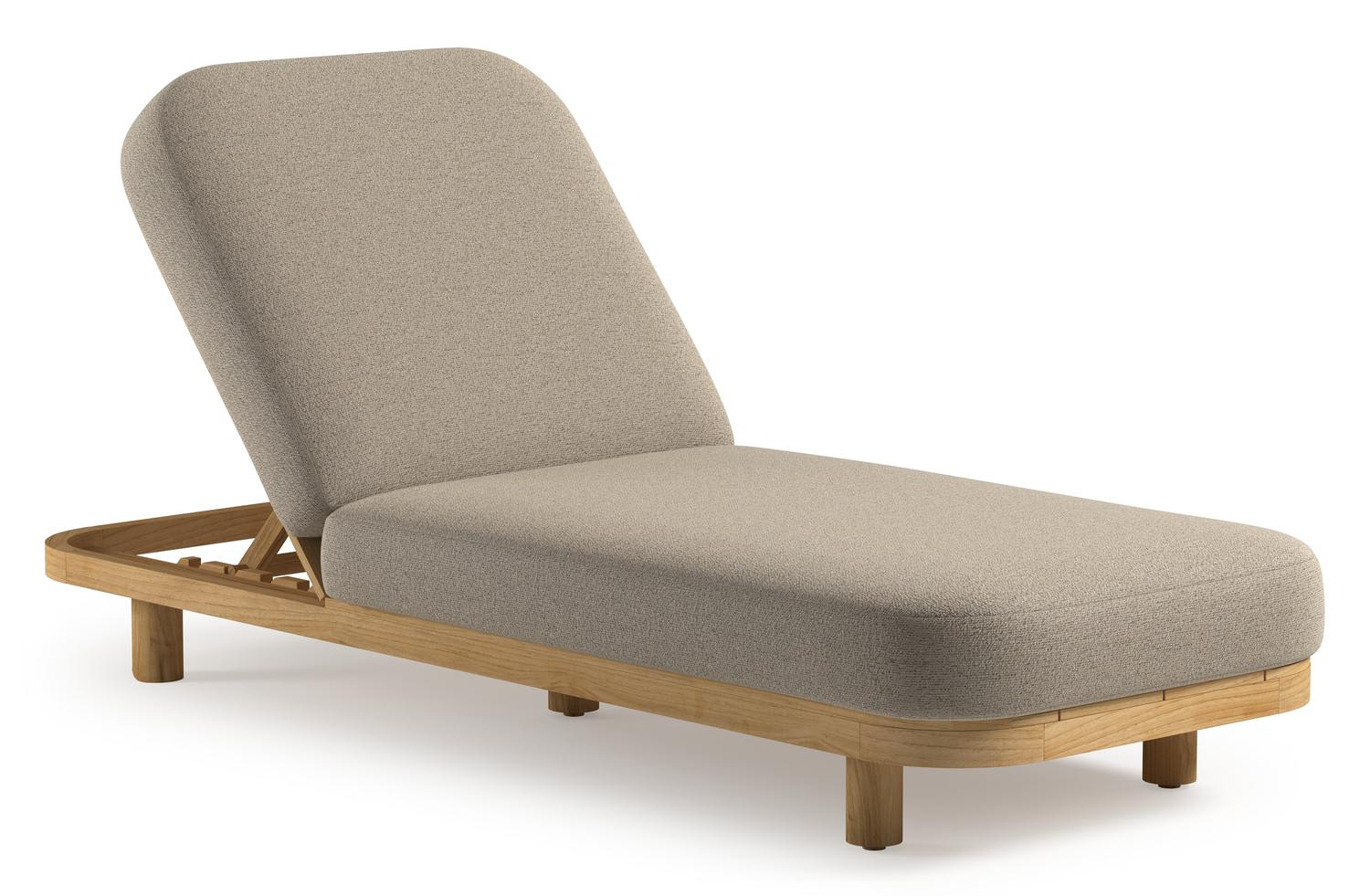 Chaise longue réglable Donato en teck avec All Weather Cosytica marbella beige coussin