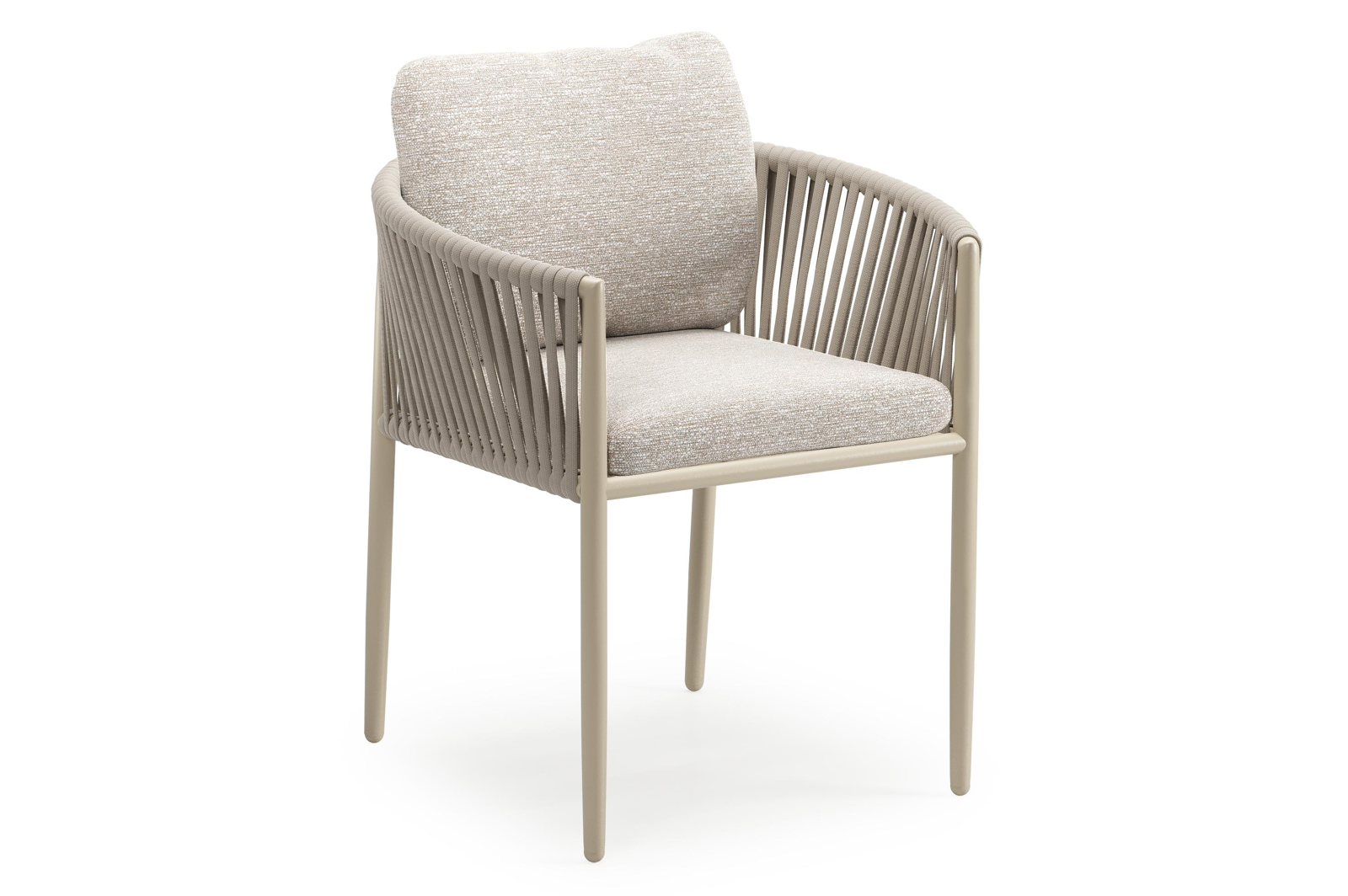 Chaise de jardin Organo en aluminium beige et corde luxe plate tissée verticalement beige avec coussin en All Weather Sunbrella® Luxe Tundra Sand