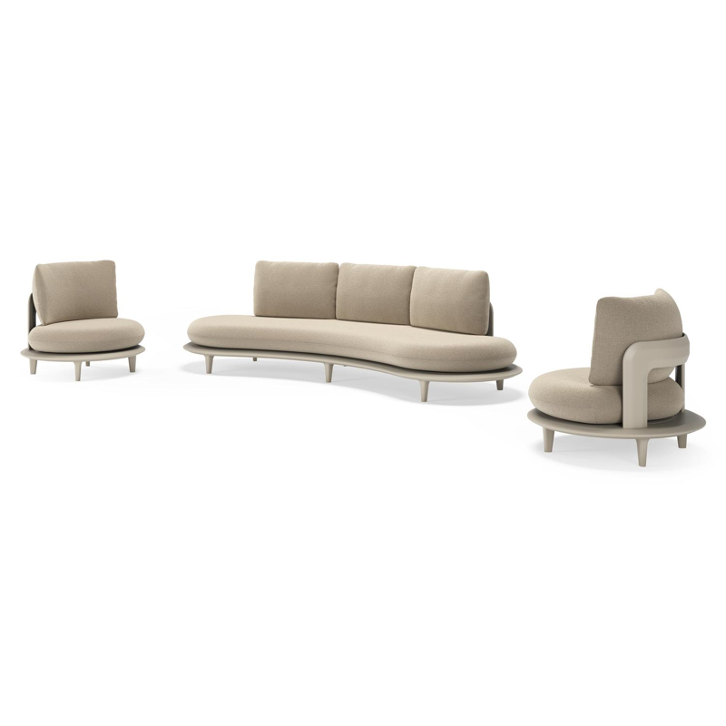 Salon de jardin Bomero en aluminium beige et coussins en all weather cosytica marbella sand