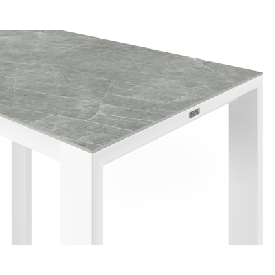 Table de bar Verato en aluminium blanc et céramique pleine zaha stone - Lg 120 x Larg. 70 x H 106 cm