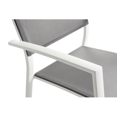 Caldela complete tuinset wit-grijs - tafelblad in glas - met 6  stapelbare tuinstoelen