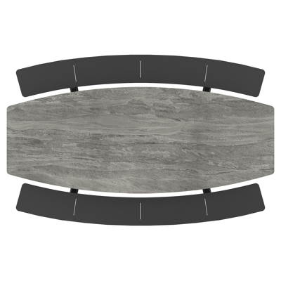 Forno picknicktafel bootvorm in zwart aluminium en volkeramiek aspen grey tafelblad - L 280 x B 192 x 72 cm